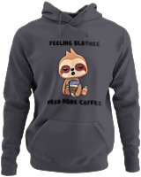 Φούτερ με κουκούλα - Feeling Slothee Need More Coffee - Color Thumbnail Ανθρακί