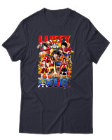 T-Shirt Unisex - Fire Luffy Evolution - Color Thumbnail Σκούρο Μπλε