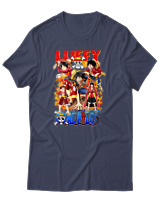 T-Shirt Unisex - Fire Luffy Evolution - Color Thumbnail Μπλε Γκρι