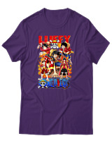 T-Shirt Unisex - Fire Luffy Evolution - Color Thumbnail Σκούρο Μωβ