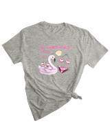 T-Shirt Woman Fashion Γυναικείο - Flamingoes Float - Color Thumbnail GREY MELANZE