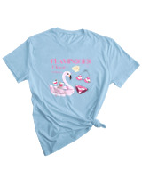 T-Shirt Woman Fashion Γυναικείο - Flamingoes Float - Color Thumbnail SKY BLUE