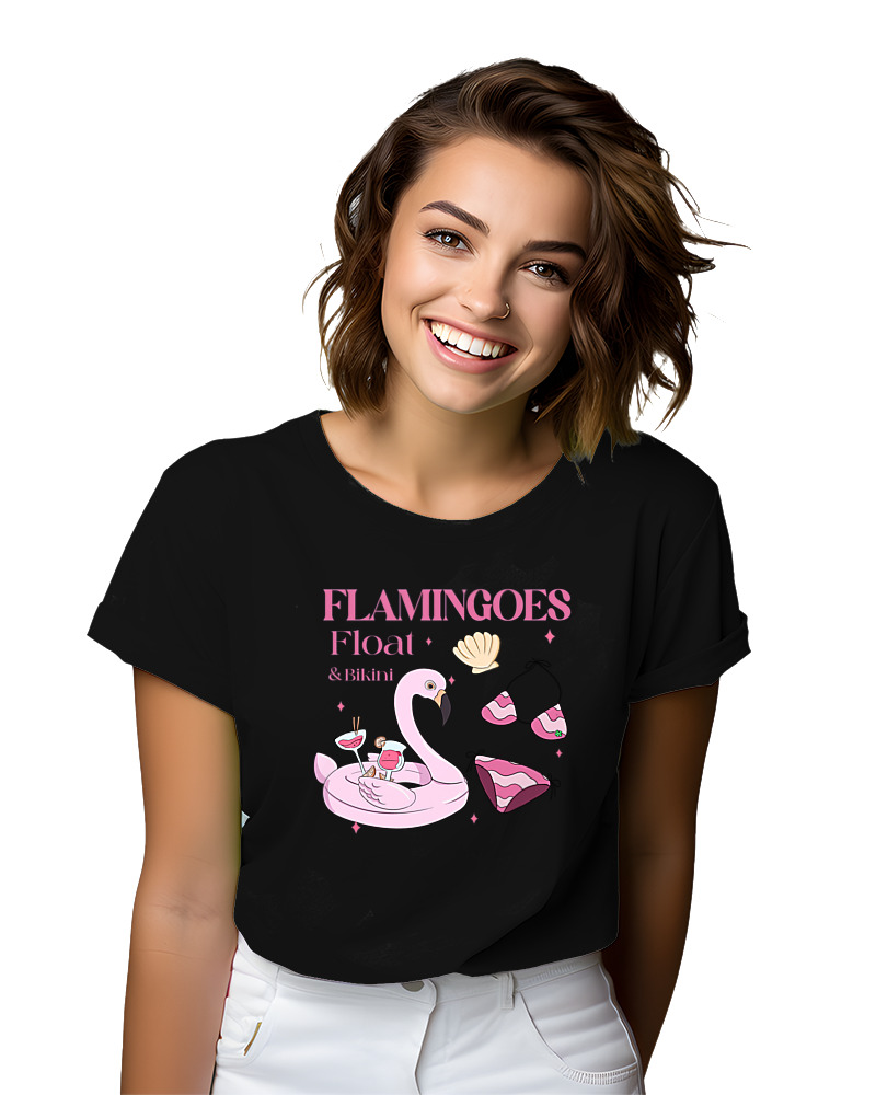 T-Shirt Woman Fashion Γυναικείο - Flamingoes Float - Image 1
