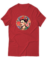 T-Shirt Αντρικό - Frida Kahlo Circle With Flowers - Color Thumbnail Κόκκινο