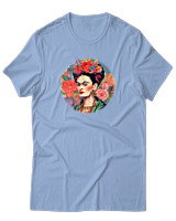 T-Shirt Αντρικό - Frida Kahlo Circle With Flowers - Color Thumbnail Γαλάζιο