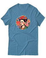T-Shirt Αντρικό - Frida Kahlo Circle With Flowers - Color Thumbnail Τιρκουάζ