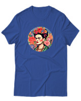 T-Shirt Αντρικό - Frida Kahlo Circle With Flowers - Color Thumbnail Μπλε Ρουά