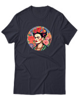 T-Shirt Αντρικό - Frida Kahlo Circle With Flowers - Color Thumbnail Σκούρο Μπλε