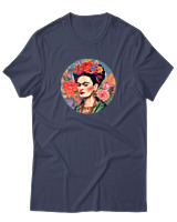 T-Shirt Αντρικό - Frida Kahlo Circle With Flowers - Color Thumbnail Μπλε Γκρι