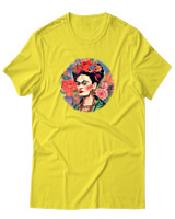 T-Shirt Αντρικό - Frida Kahlo Circle With Flowers - Color Thumbnail Κίτρινο