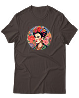 T-Shirt Αντρικό - Frida Kahlo Circle With Flowers - Color Thumbnail Καφέ