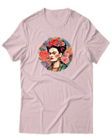 T-Shirt Αντρικό - Frida Kahlo Circle With Flowers - Color Thumbnail Απαλό Ροζ