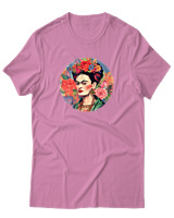 T-Shirt Αντρικό - Frida Kahlo Circle With Flowers - Color Thumbnail Ροζ