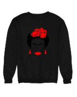 Φούτερ χωρίς κουκούλα Γυναικείο - Frida Kahlo Red Flowers - Color Thumbnail Μαύρο