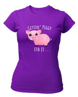 T-Shirt Στενή Γραμμή - Gettin Piggy With It - Color Thumbnail Σκούρο Μωβ