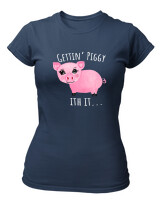 T-Shirt Στενή Γραμμή - Gettin Piggy With It - Color Thumbnail Σκούρο Μπλε