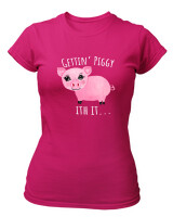 T-Shirt Στενή Γραμμή - Gettin Piggy With It - Color Thumbnail Φουξια