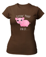 T-Shirt Στενή Γραμμή - Gettin Piggy With It - Color Thumbnail Καφέ