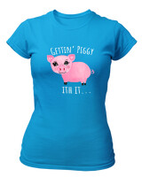T-Shirt Στενή Γραμμή - Gettin Piggy With It - Color Thumbnail Τιρκουάζ