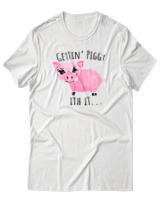 T-Shirt Αντρικό - Gettin Piggy With It - Color Thumbnail Άσπρο
