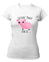 T-Shirt Στενή Γραμμή - Gettin Piggy With It - Color Thumbnail ΄Ασπρο