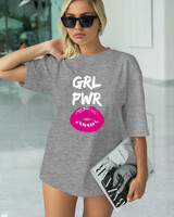 T-Shirt Classic - Grl Power Lips - Color Thumbnail GREY MELANZE