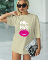 T-Shirt Classic - Grl Power Lips - Color Thumbnail SAGE GREEN