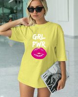 T-Shirt Classic - Grl Power Lips - Color Thumbnail LIGHT YELLOW