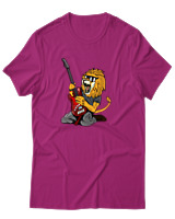 T-Shirt Αντρικό - Guitarist Lion - Color Thumbnail Φουξια