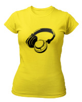 T-Shirt Στενή Γραμμή Γυναικείο - Headphones - Color Thumbnail Κίτρινο