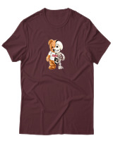T-Shirt  Γυναικείο - Hello Half Skeleton - Color Thumbnail Μπορντό