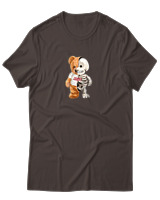 T-Shirt  Γυναικείο - Hello Half Skeleton - Color Thumbnail Καφέ