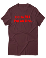 T-Shirt Αντρικό - Hello Im On Fire - Color Thumbnail Μπορντό