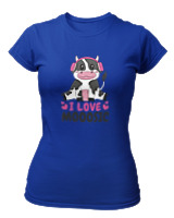 T-Shirt Στενή Γραμμή Γυναικείο - I Love Mooosic - Color Thumbnail Μπλε Ρουά