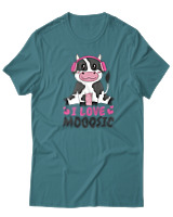T-Shirt  Γυναικείο - I Love Mooosic - Color Thumbnail Μπλέ Πράσινο