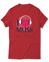T-Shirt Αντρικό - I Love Music - Color Thumbnail Κόκκινο
