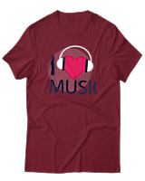 T-Shirt Αντρικό - I Love Music - Color Thumbnail Σκούρο Κόκκινο