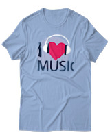 T-Shirt Αντρικό - I Love Music - Color Thumbnail Γαλάζιο
