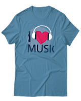 T-Shirt Αντρικό - I Love Music - Color Thumbnail Τιρκουάζ