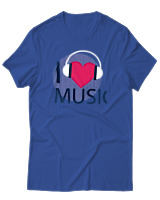 T-Shirt Αντρικό - I Love Music - Color Thumbnail Μπλε Ρουά