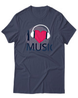 T-Shirt Αντρικό - I Love Music - Color Thumbnail Μπλε Γκρι