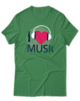 T-Shirt Αντρικό - I Love Music - Color Thumbnail Πράσινο