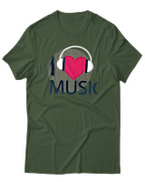 T-Shirt Αντρικό - I Love Music - Color Thumbnail Κυπαρισσί