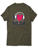 T-Shirt Αντρικό - I Love Music - Color Thumbnail Χακί