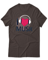 T-Shirt Αντρικό - I Love Music - Color Thumbnail Καφέ