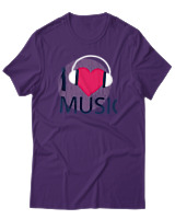 T-Shirt Αντρικό - I Love Music - Color Thumbnail Σκούρο Μωβ