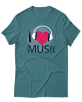 T-Shirt Αντρικό - I Love Music - Color Thumbnail Μπλε Πράσινο