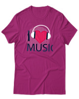 T-Shirt Αντρικό - I Love Music - Color Thumbnail Φουξια