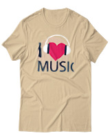 T-Shirt Αντρικό - I Love Music - Color Thumbnail Μπεζ