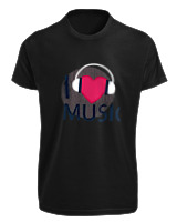 T-Shirt Fit Αντρικό - I Love Music - Color Thumbnail Μαύρο